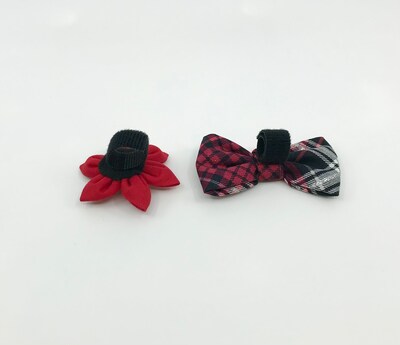 Holiday Cat Collar With Flower Or Bow Tie Red And Black Plaid, Breakaway Cat Collar Sizes S Kitten, Medium, Large - image5